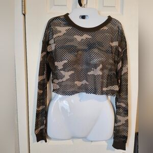 Camo Mesh Long Sleeve Crop Top